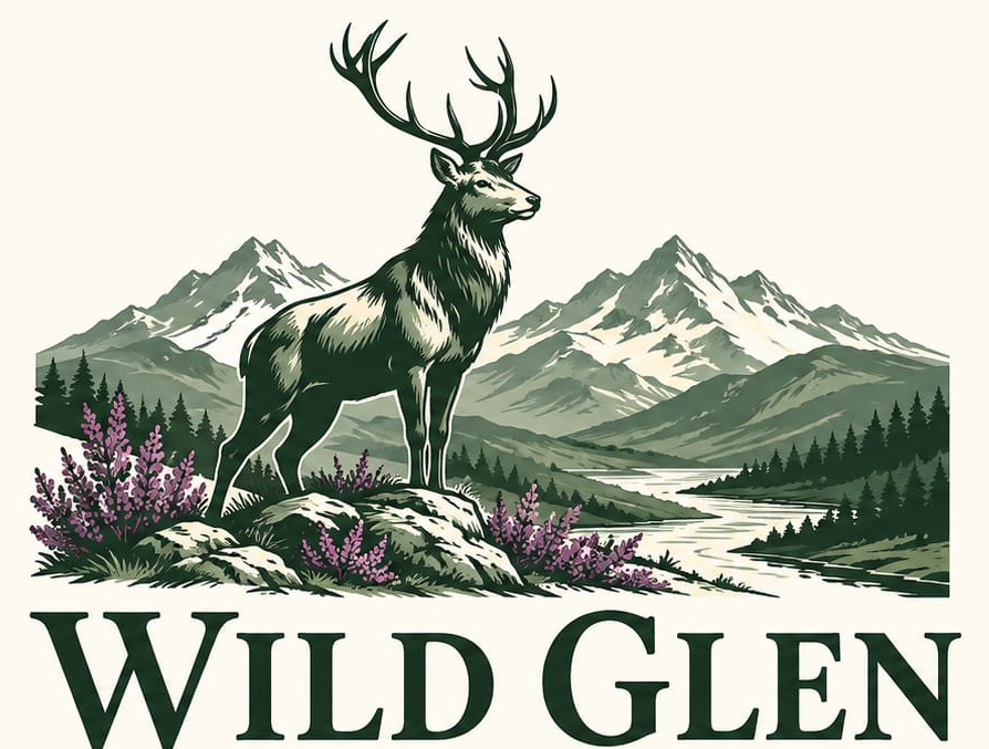 Wild Glen: a stag on a heather-covered rock above a Highland glen